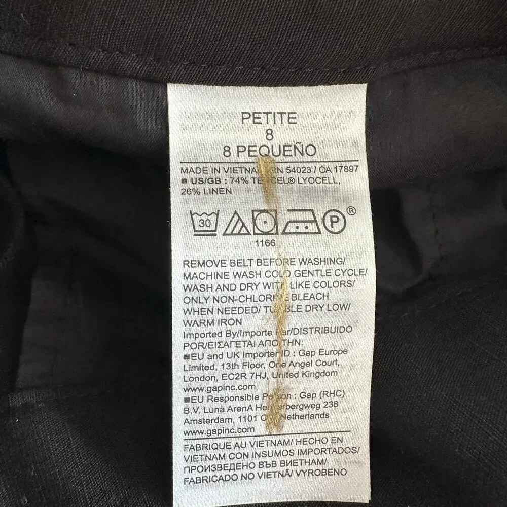 Banana Republic High Rise Barrel Tencel Linen Pant Black 8 Petite 713482